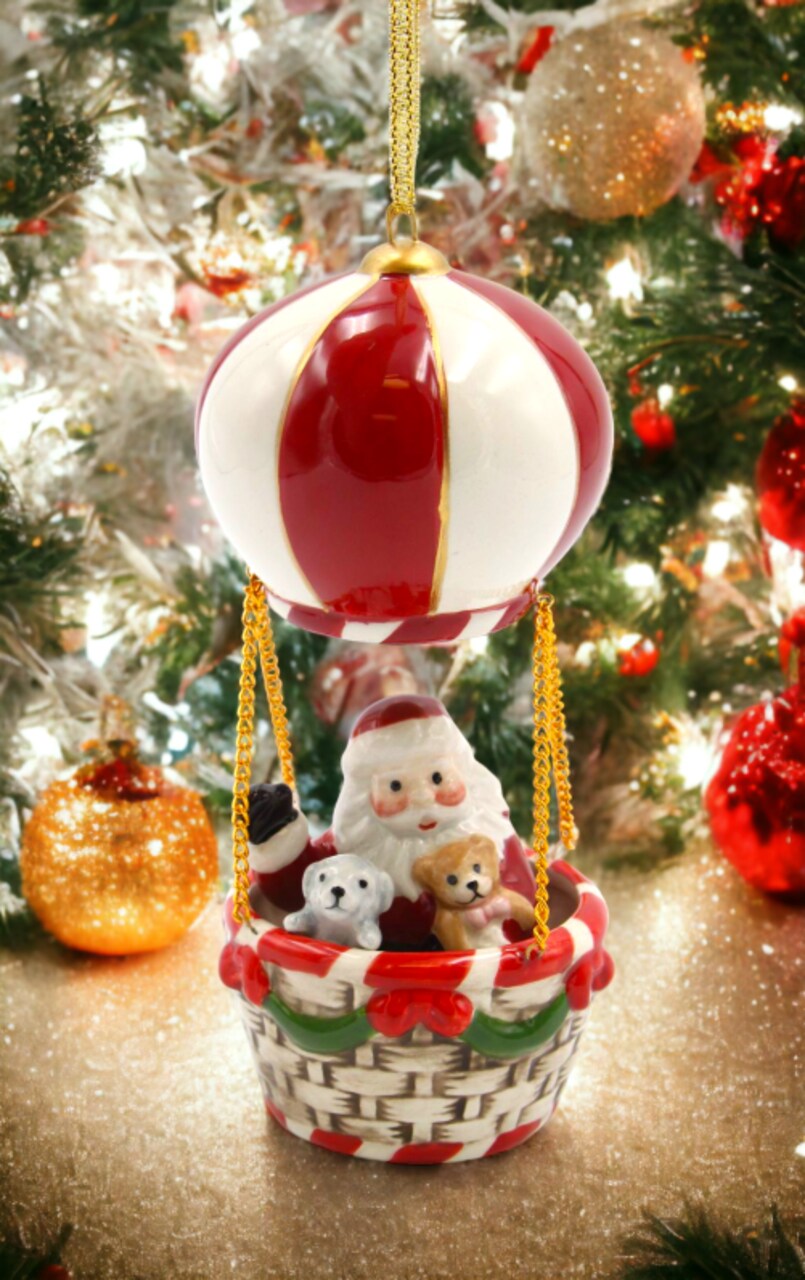 Ceramic Santa in Hot Air Balloon Ornament, Home Décor, Gift for Her, Gift for Mom, Kitchen Décor, Christmas Décor